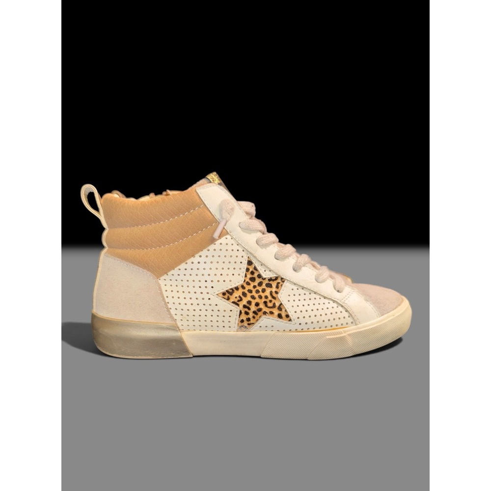 Vintage Havana Women High Top Sneakers Leopard Star White Tan Gold 6.5